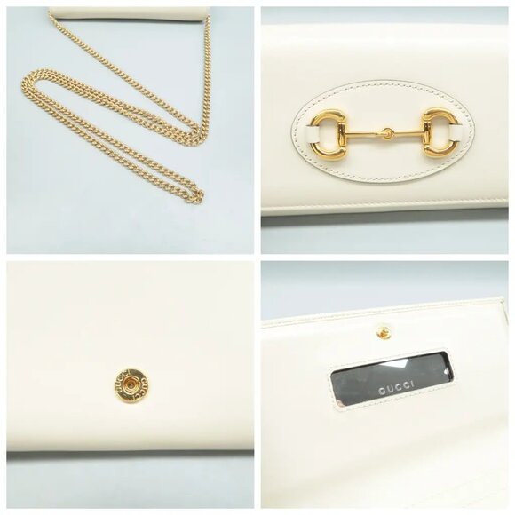 100% Authentic GUCCI Horsebit 1955 Chain Wallet White Leather Shoulder Bag - Picture 6 of 12